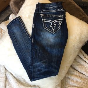 Dark/medium wash rock revival skinny jeans (w25)